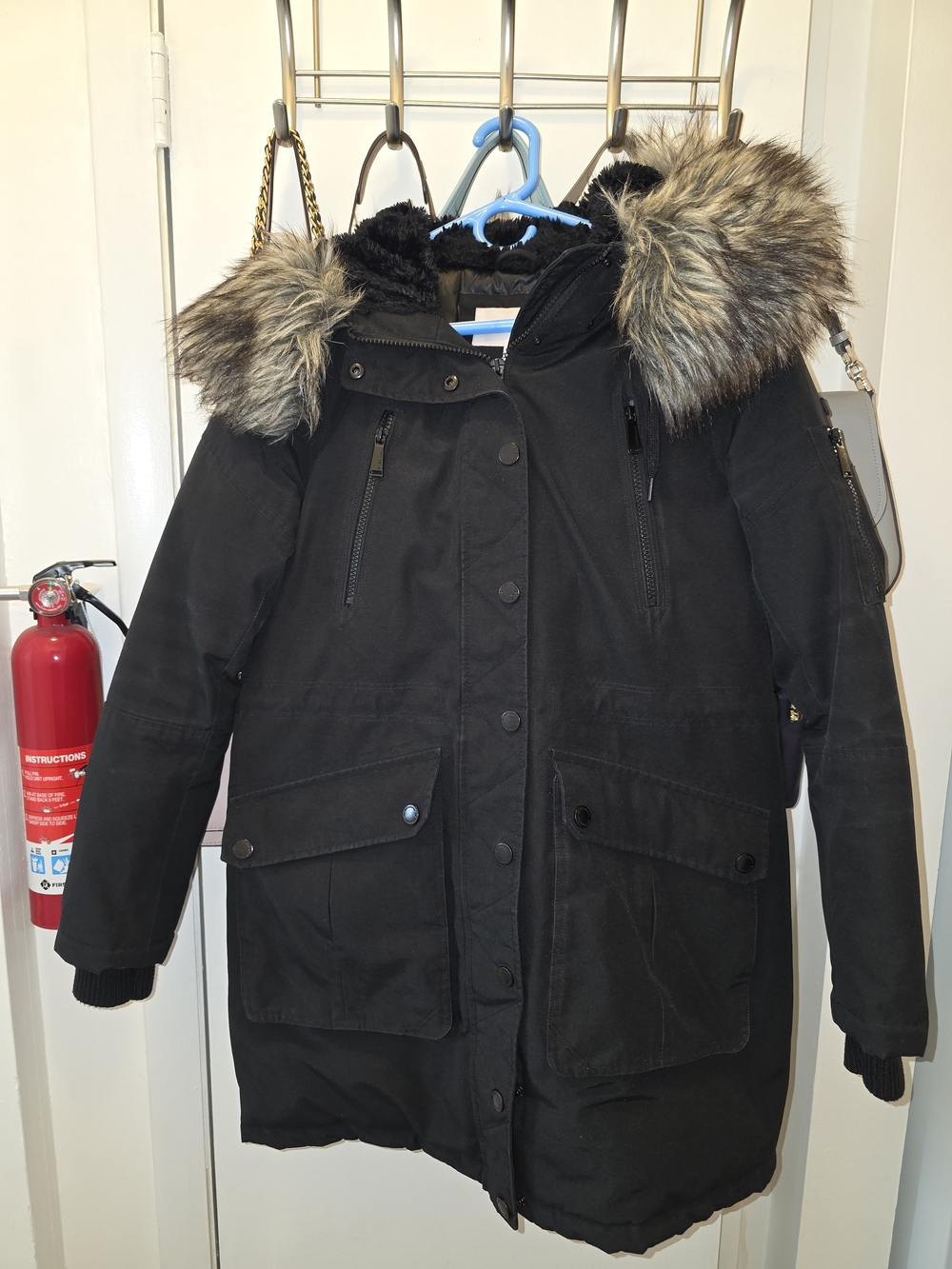BCBGeneration Black Faux-Fur Trim Parka